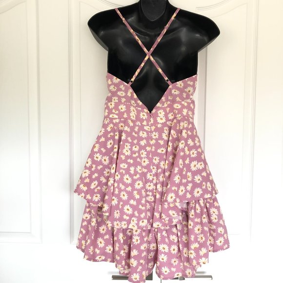 Pink Floral Strappy Ruffled Romper - Picture 3 of 5